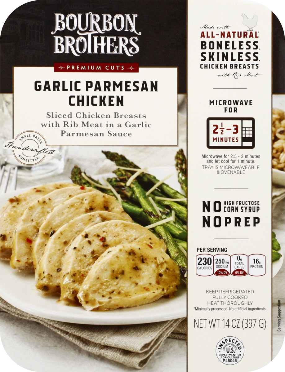 slide 2 of 13, Bourbon Brothers Premium Cuts Garlic Parmesan Chicken 14 oz, 14 oz