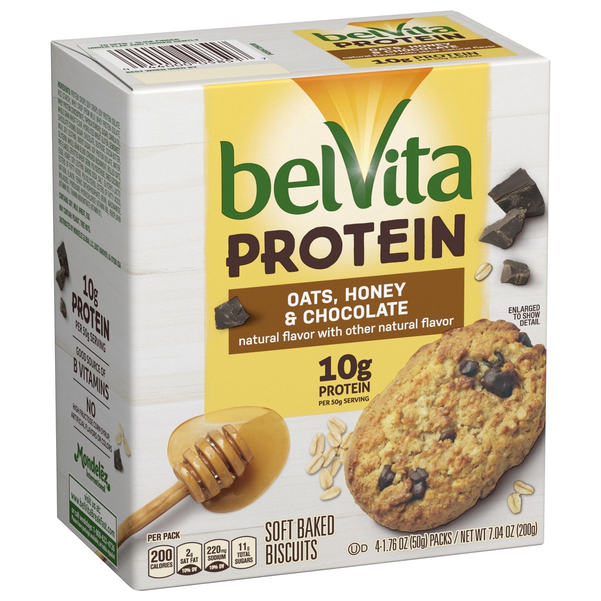 slide 6 of 9, belVita Protein Soft Baked Biscuits, Oats Honey & Chocolate Flavor, 4 Packs - INNER PACK, 0.51 lb