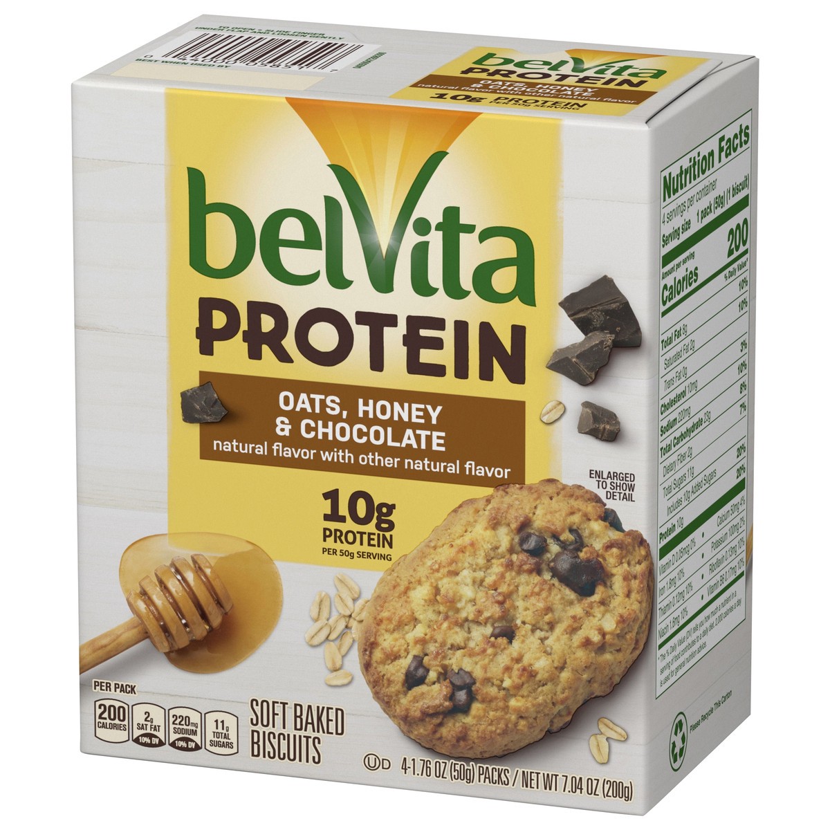 slide 4 of 9, belVita Protein Soft Baked Biscuits, Oats Honey & Chocolate Flavor, 4 Packs - INNER PACK, 0.51 lb