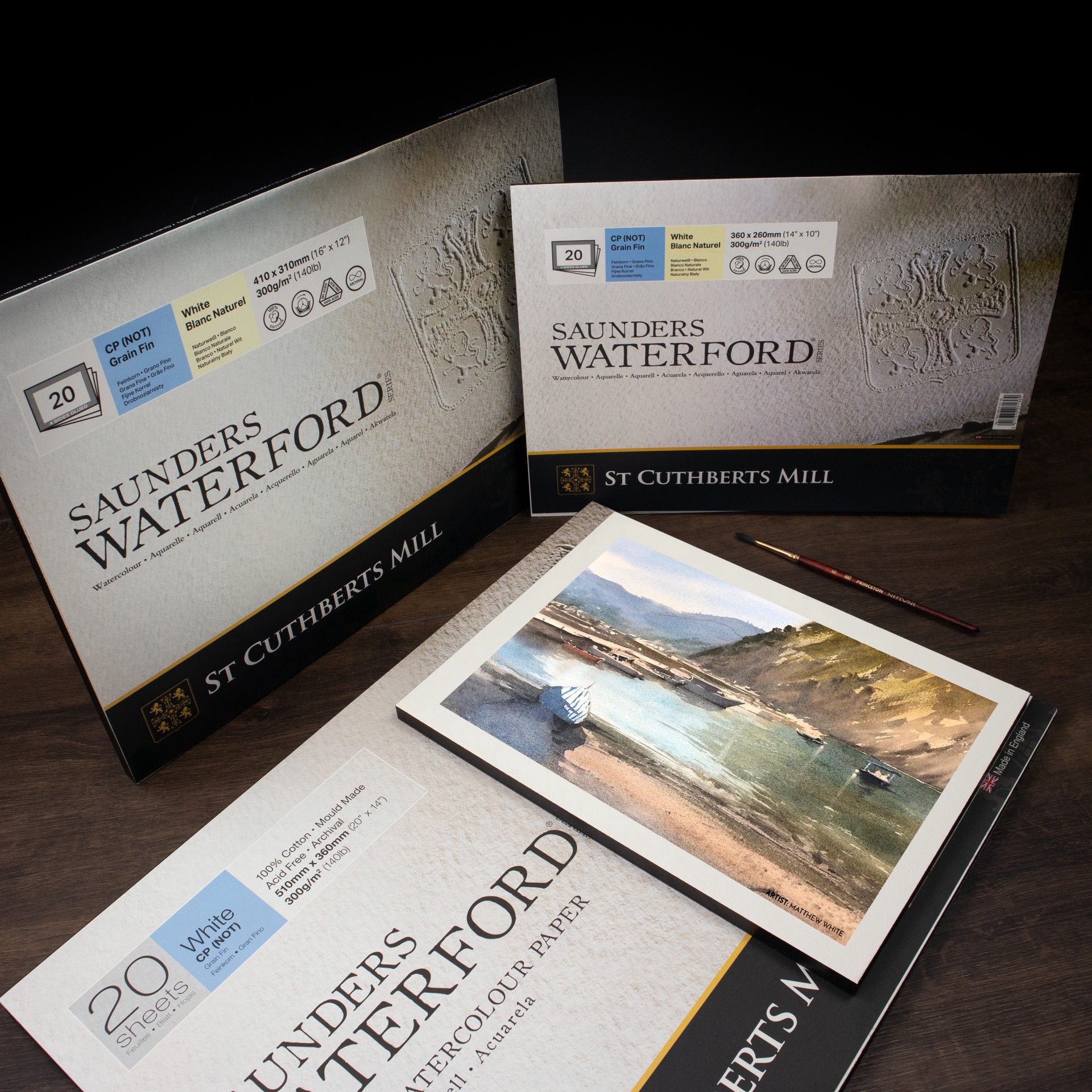 slide 3 of 7, St Cuthberts Saunders Waterford 9" X 12" Cp Surface Watercolor Paper Block, 9 in x 12 in