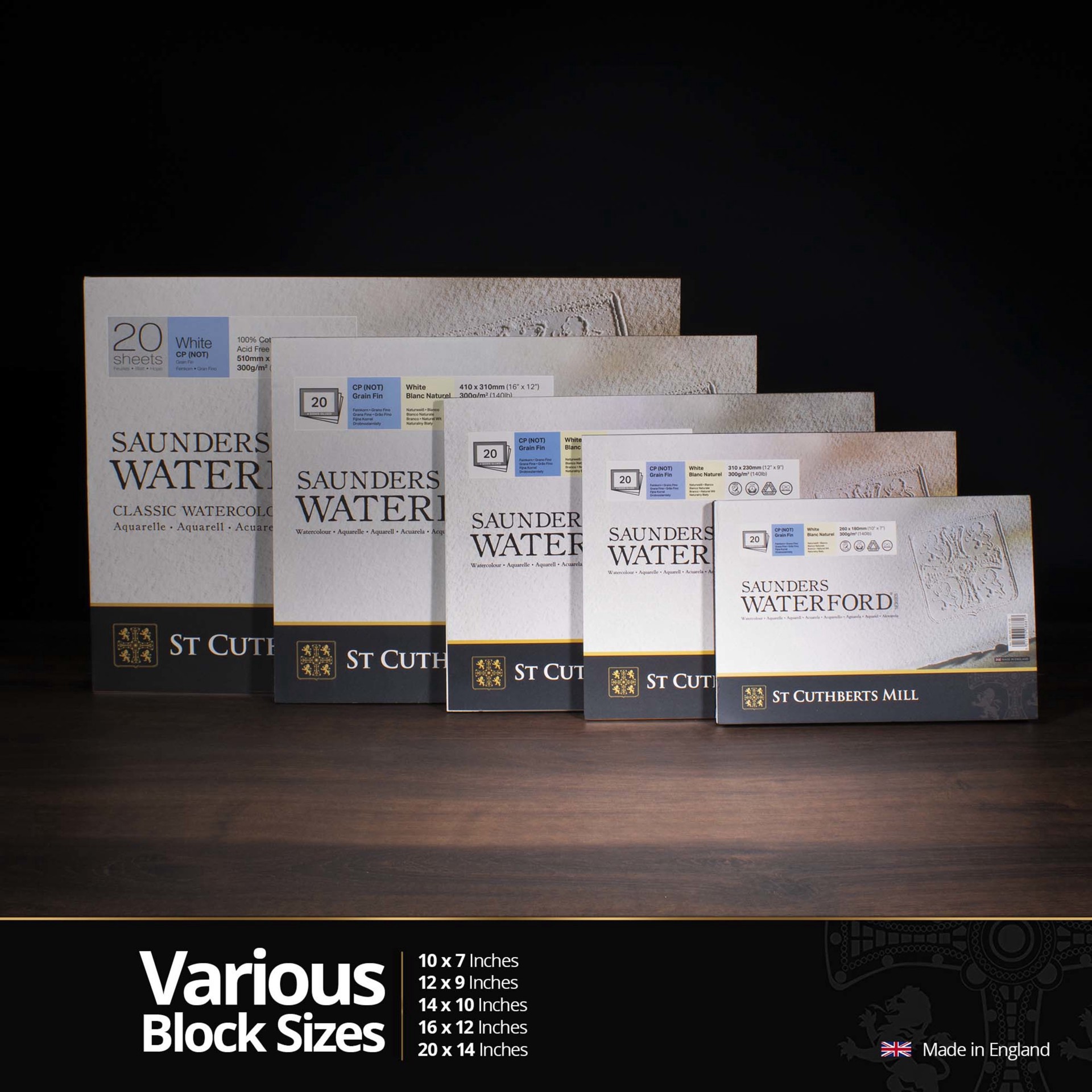 slide 5 of 7, St Cuthberts Saunders Waterford 9" X 12" Cp Surface Watercolor Paper Block, 9 in x 12 in