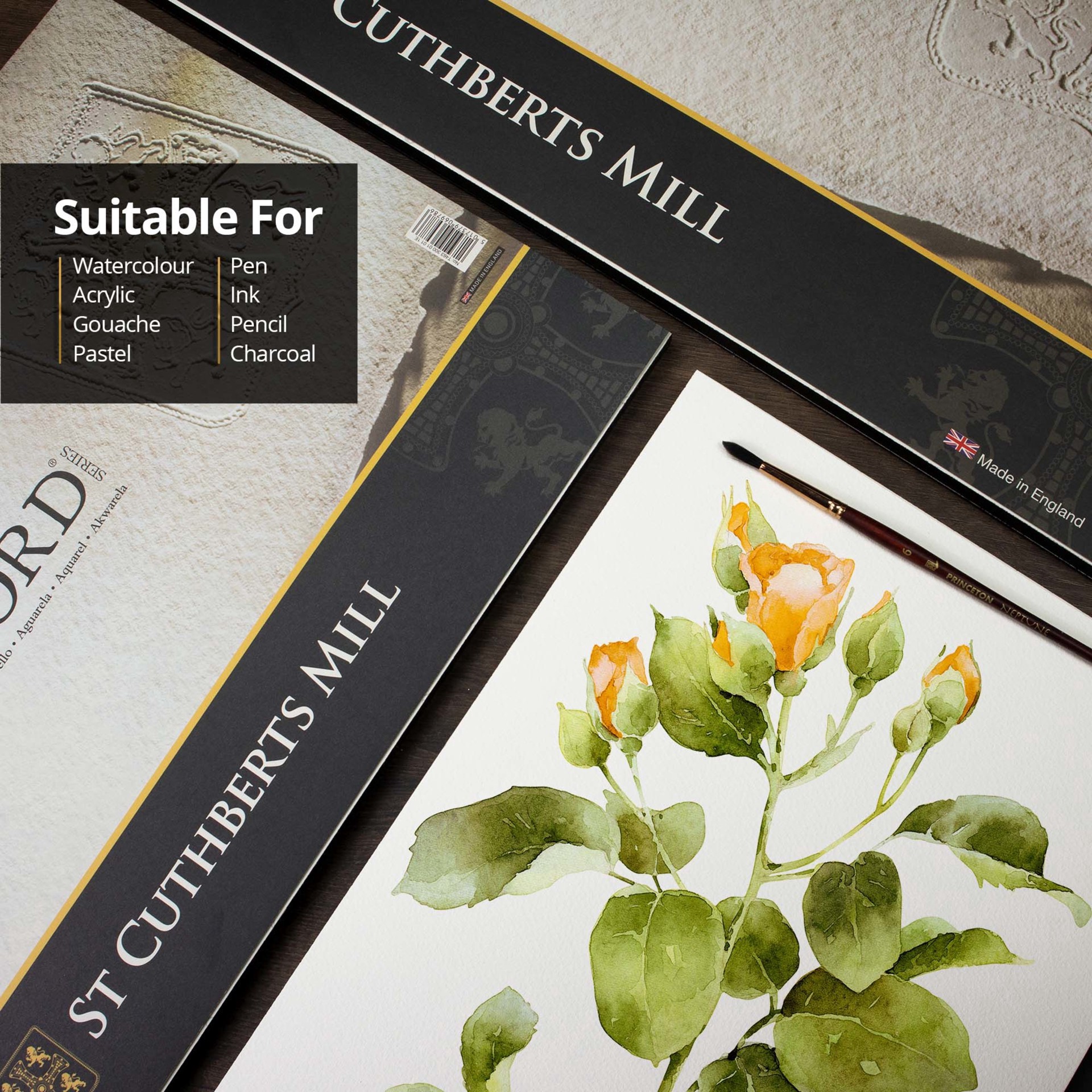 slide 7 of 7, St Cuthberts Saunders Waterford 9" X 12" Cp Surface Watercolor Paper Block, 9 in x 12 in