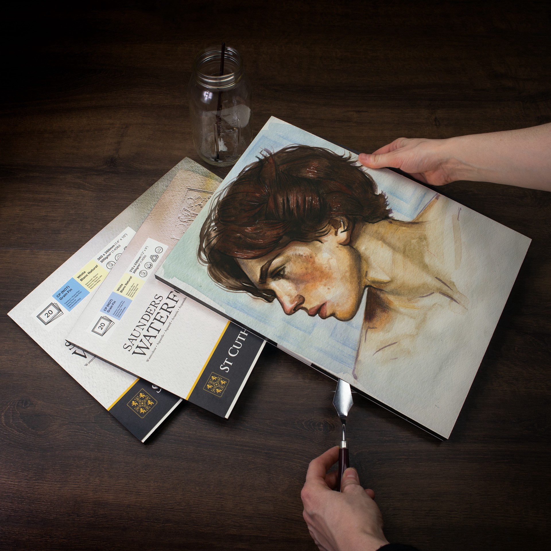 slide 2 of 7, St Cuthberts Saunders Waterford 9" X 12" Cp Surface Watercolor Paper Block, 9 in x 12 in