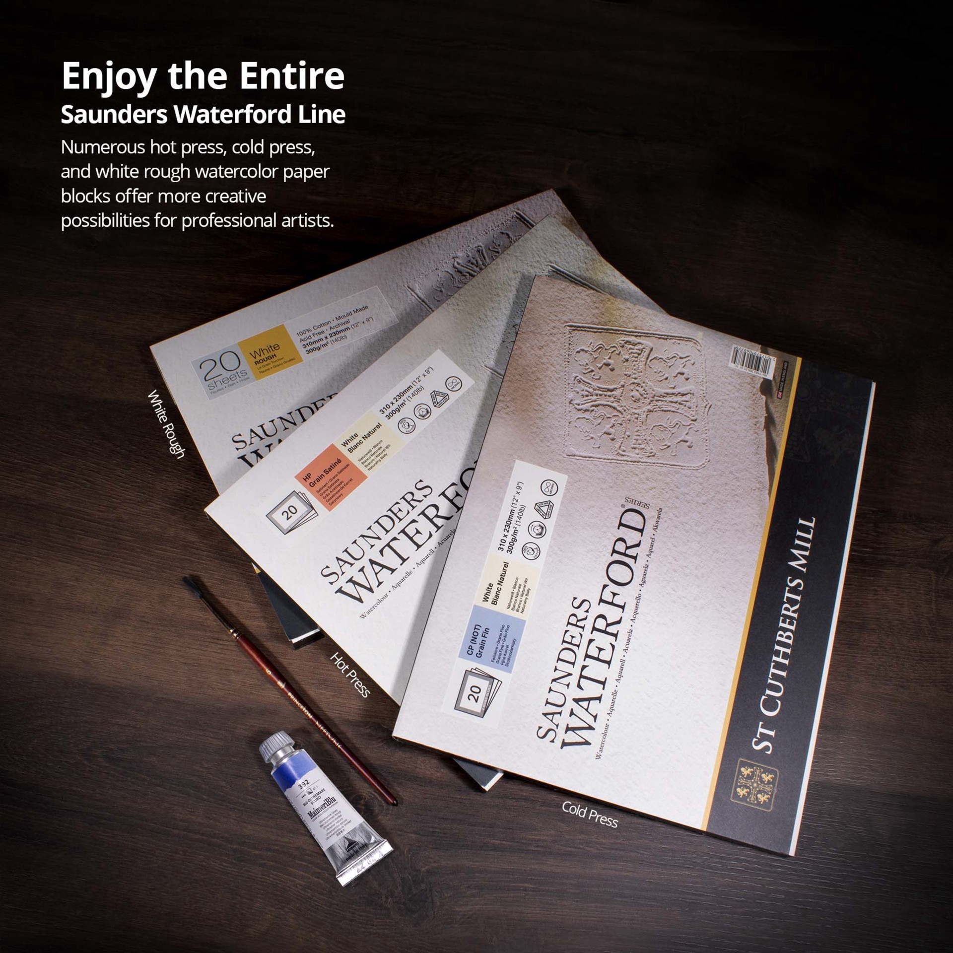 slide 4 of 7, St Cuthberts Saunders Waterford 9" X 12" Cp Surface Watercolor Paper Block, 9 in x 12 in