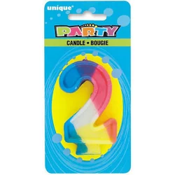 Unique Industries Rainbow Party Candle Numeral 2
