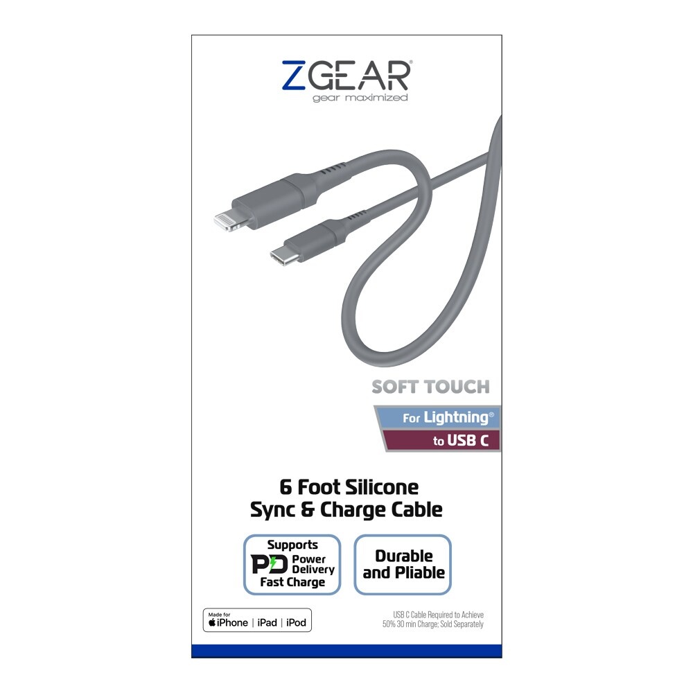 slide 1 of 1, Zgear Silicone Sync & Charge Cable, 6 ft
