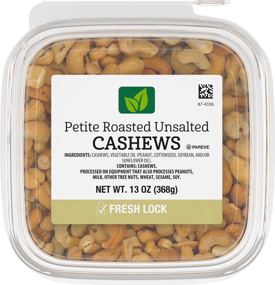 slide 4 of 4, Pre Packaged Bulk Petite Roasted Unsalted Cashews, 13 oz