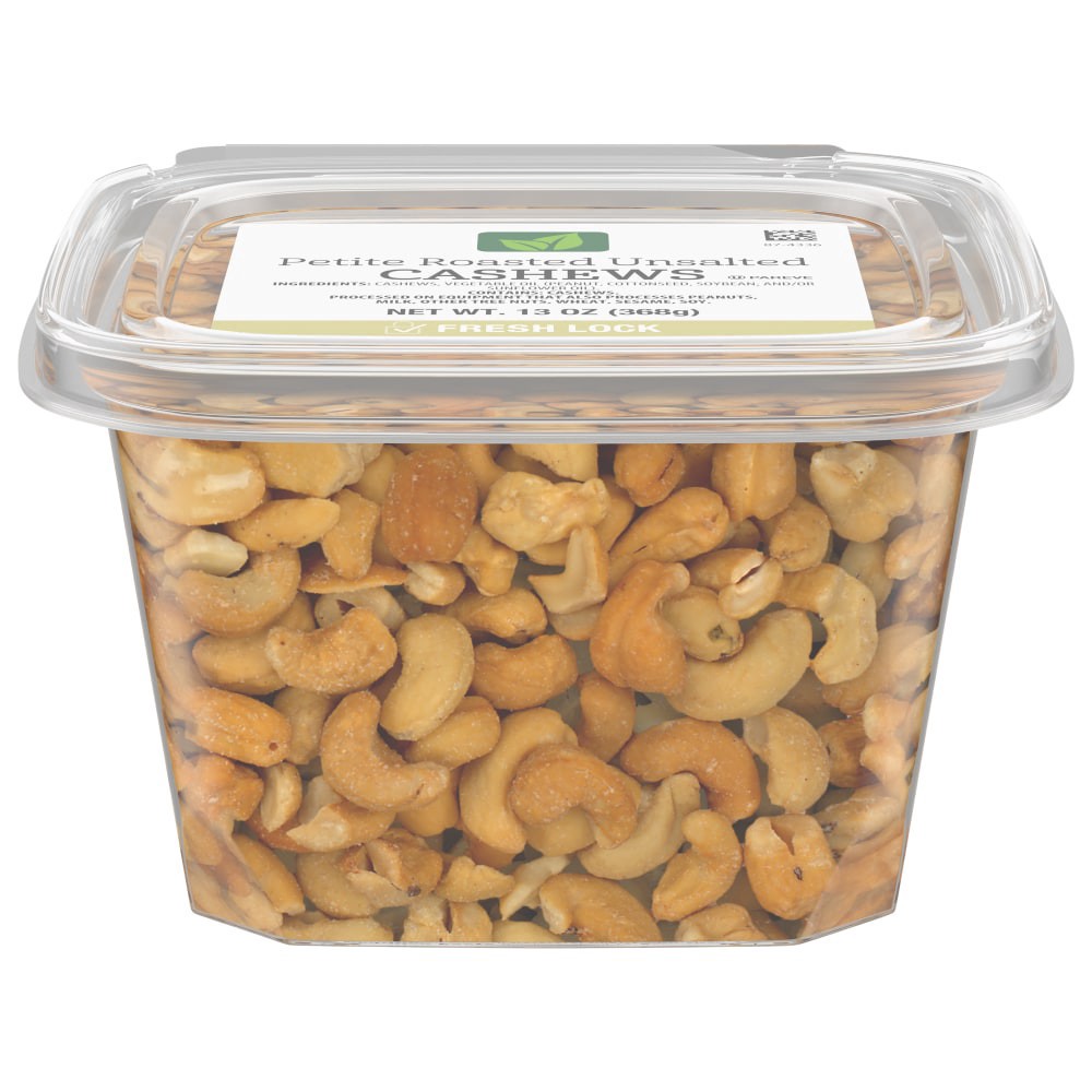 slide 1 of 4, Pre Packaged Bulk Petite Roasted Unsalted Cashews, 13 oz