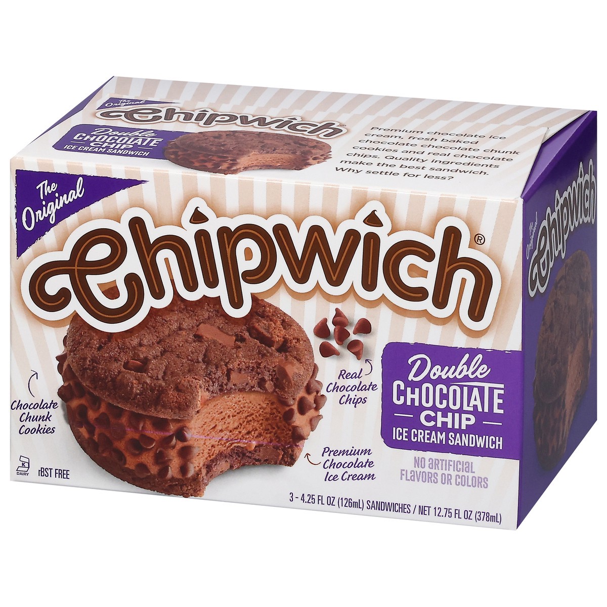slide 12 of 13, Chipwich Double Chocolate Chip Ice Cream Sandwiches 3 - 4.25 fl oz Sandwiches, 3 ct