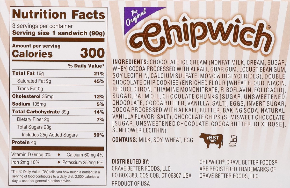 slide 9 of 13, Chipwich Double Chocolate Chip Ice Cream Sandwiches 3 - 4.25 fl oz Sandwiches, 3 ct