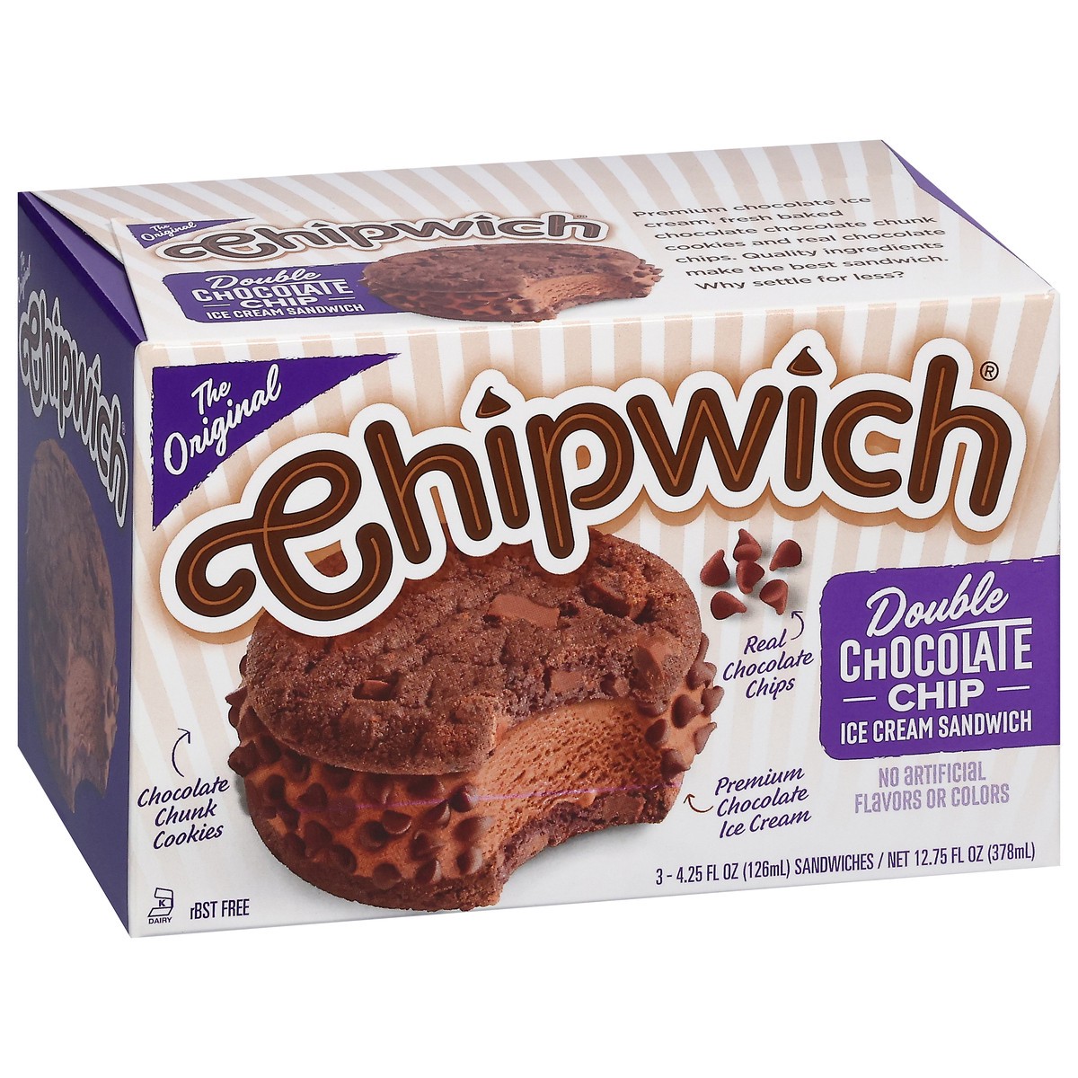 slide 13 of 13, Chipwich Double Chocolate Chip Ice Cream Sandwiches 3 - 4.25 fl oz Sandwiches, 3 ct