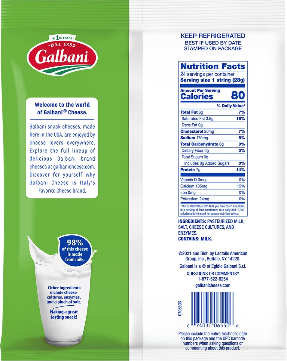 slide 4 of 9, Galbani Low Moisture Part Skim Mozzarella String Cheese 24 oz, 24 oz