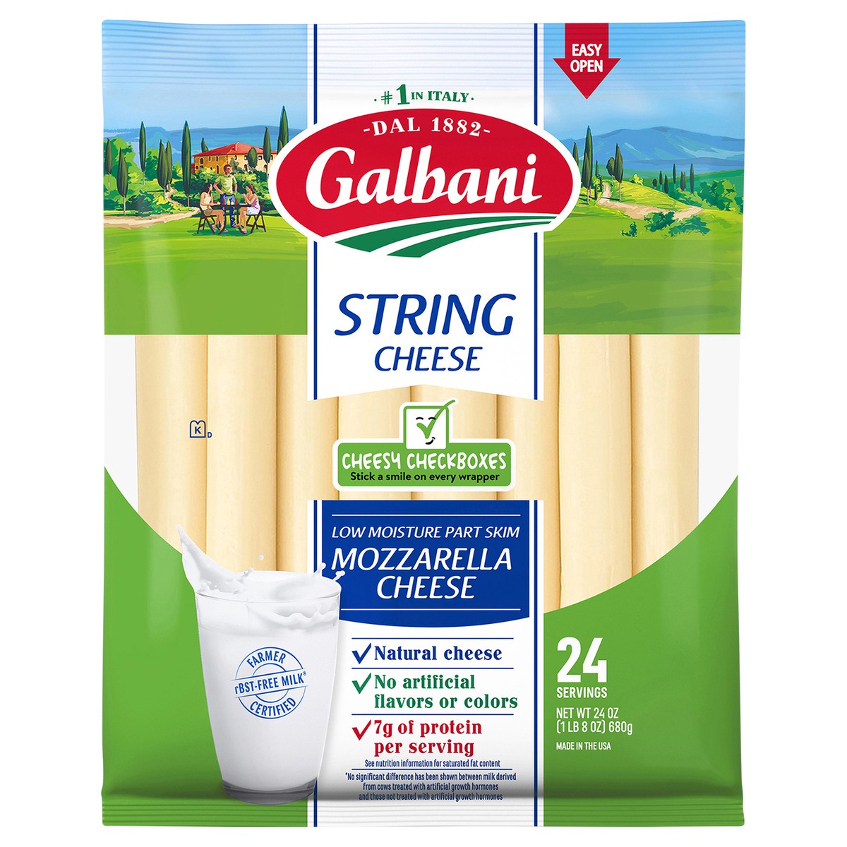 slide 1 of 9, Galbani Low Moisture Part Skim Mozzarella String Cheese 24 oz Bag, 24 ct