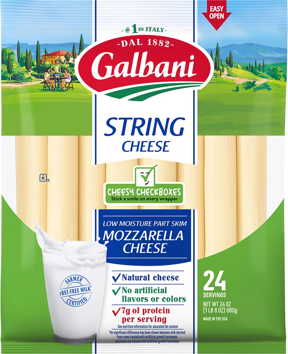 slide 1 of 9, Galbani Low Moisture Part Skim Mozzarella String Cheese 24 oz, 24 oz