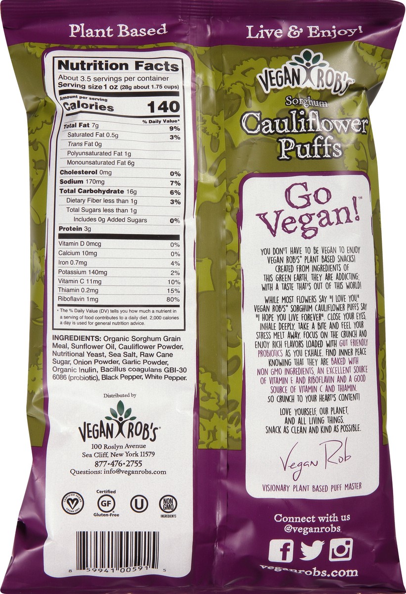 slide 7 of 12, Vegan Rob's Snack Puff Cauliflower, 3.5 oz