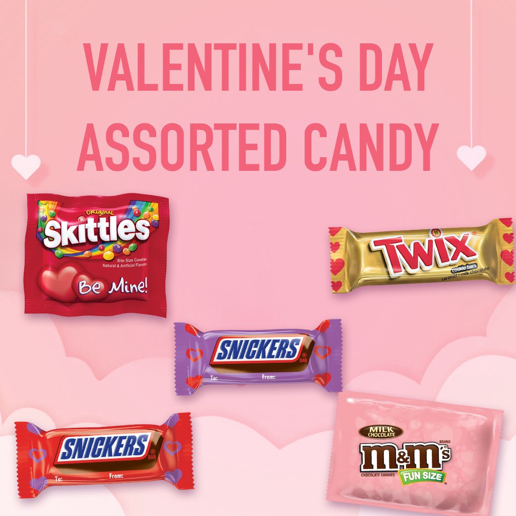 slide 5 of 8, Mixed M&M'S, SNICKERS, SKITTLES & TWIX Valentine's Day Chocolate Candy - 23.2oz/42ct, 23.19 oz