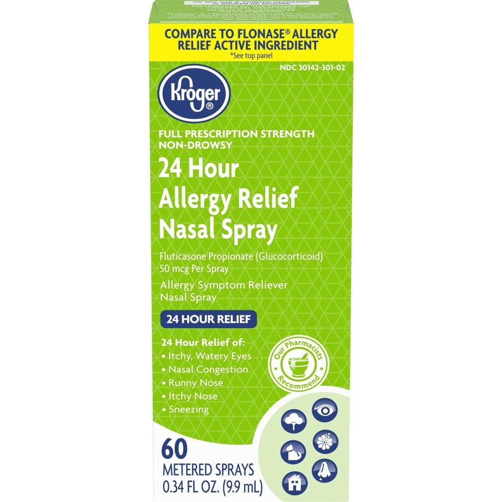 slide 1 of 1, Kroger 24 Hour Allergy Relief Nasal Spray Bottle, 0.34 fl oz