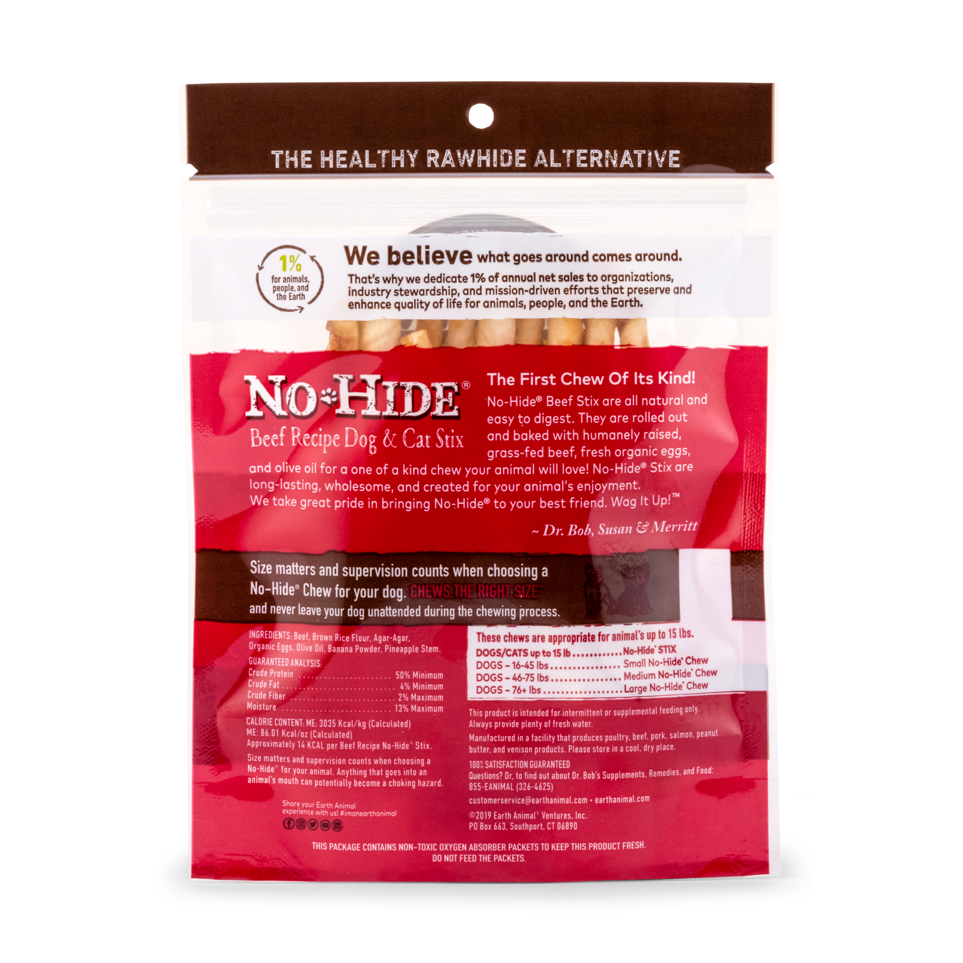 slide 5 of 5, Earth Animal No-Hide Grass-Fed Beef Stix Natural Rawhide Alternative Dog & Cat Chews, 10 Pack, 1.6 oz