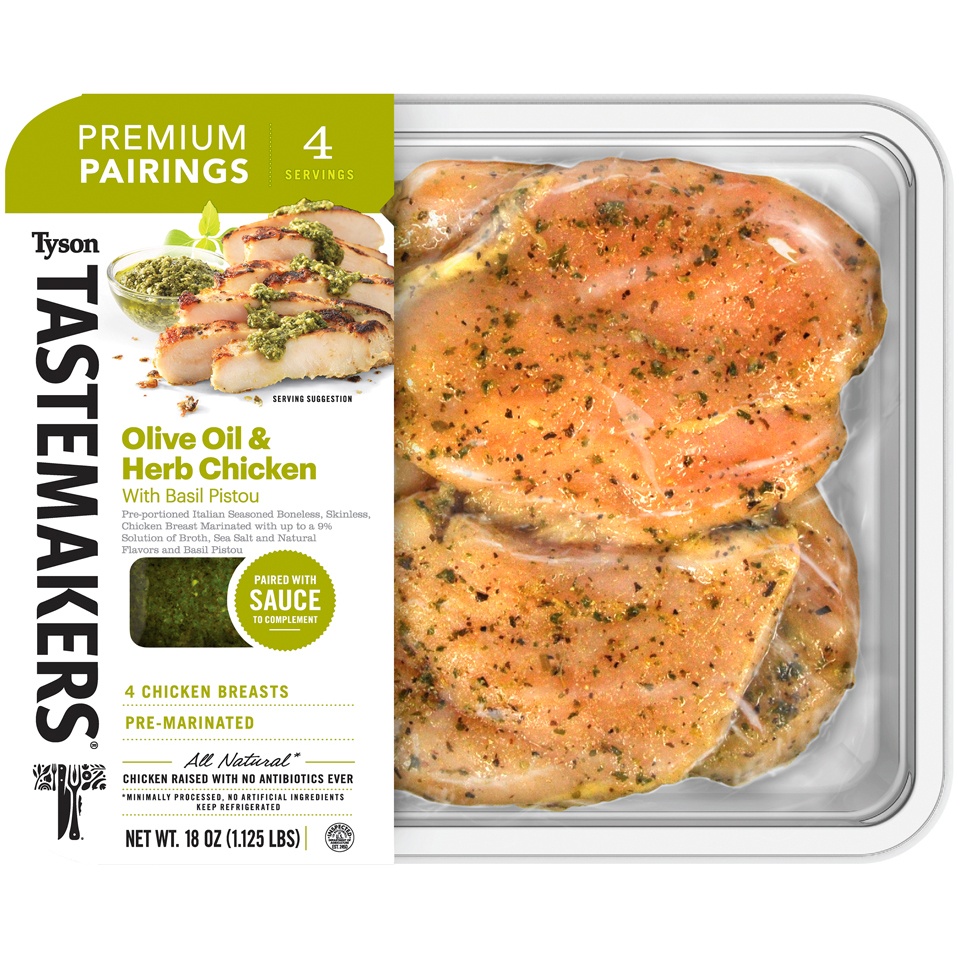 slide 1 of 3, Tyson Tastemakers Olive Oil & Herb Chicken With Basil Pistou, 17 oz