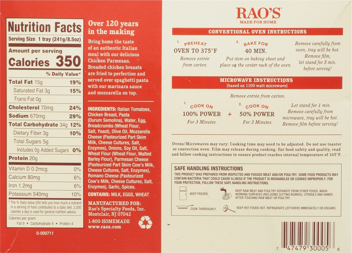 slide 8 of 9, Rao's Homemade Rao's Chicken Parmesan, 1 ct