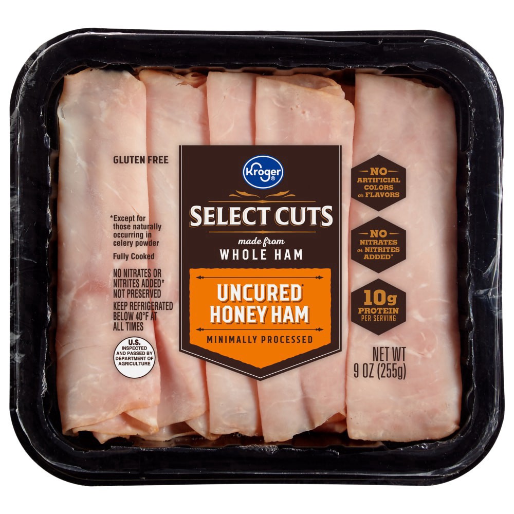 slide 1 of 2, Kroger Select Cuts Uncured Honey Ham, 9 oz