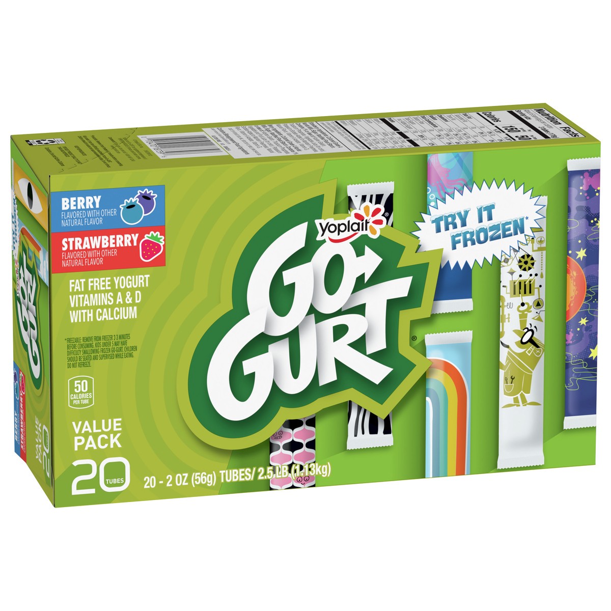 slide 5 of 9, Go-GURT Berry and Strawberry Kids Fat Free Yogurt Variety Pack, Gluten Free, 2 oz. Yogurt Tubes (20 Count), 20 ct