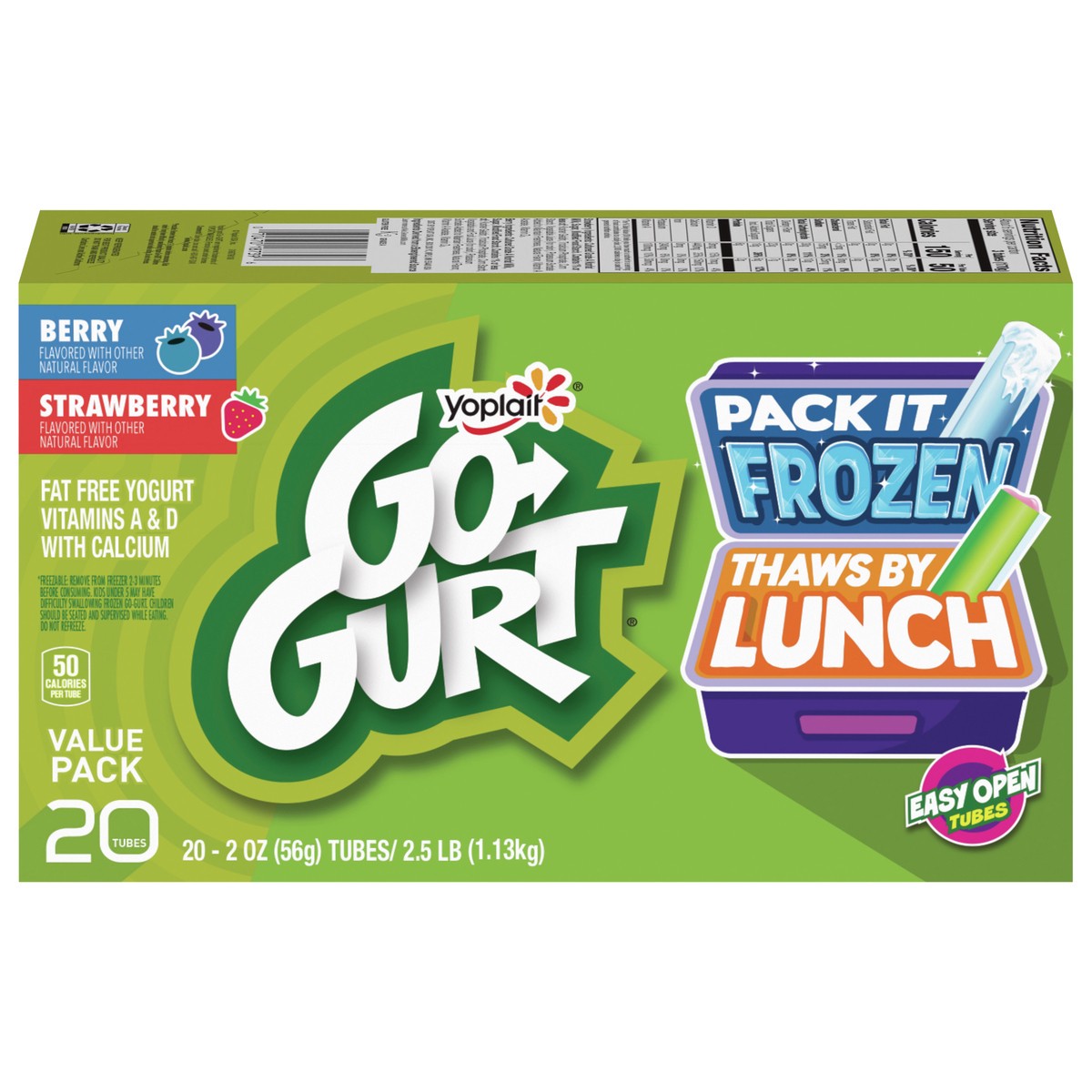 slide 1 of 9, Go-GURT Berry and Strawberry Kids Fat Free Yogurt Variety Pack, Gluten Free, 2 oz. Yogurt Tubes (20 Count), 20 ct