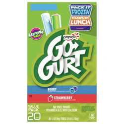 Go-GURT Berry and Strawberry Kids Fat Free Yogurt Variety Pack, Gluten Free, 2 oz Yogurt Tubes (20 Count)