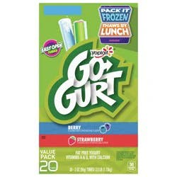 Go-GURT Berry and Strawberry Kids Fat Free Yogurt Variety Pack, Gluten Free, 2 oz Yogurt Tubes (20 Count)