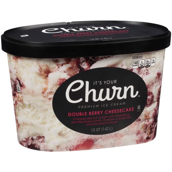 slide 1 of 1, It's Your Churn Double Berry Cheesecake Premium Ice Cream With Strawberry And Blackberry Swirls, Graham Crackers Bits And Strawberry Pieces, 1.5 qt