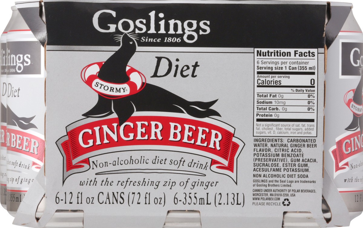 slide 5 of 9, Gosling's Diet Ginger Beer - 72 fl oz, 6 ct; 12 oz