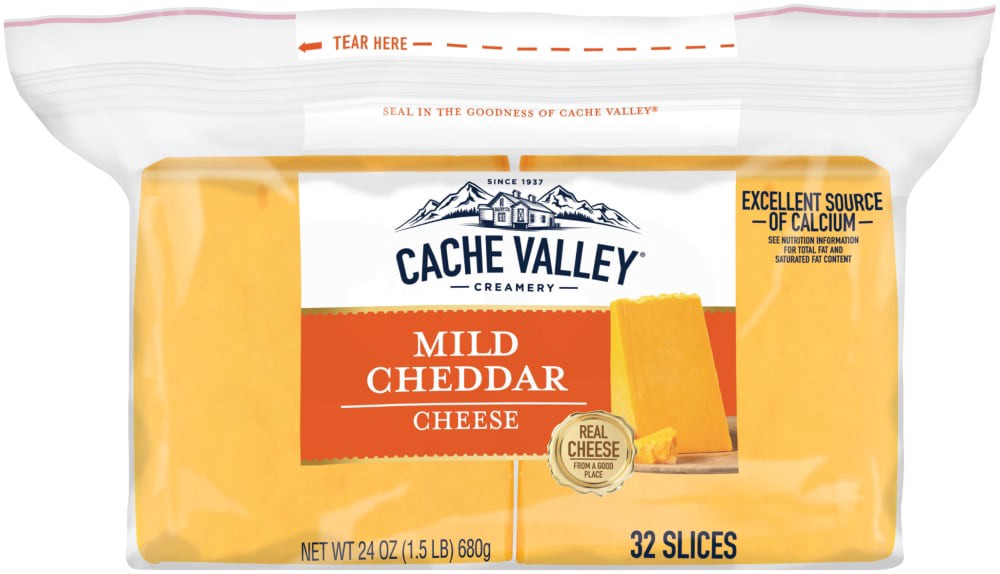 slide 1 of 5, Cache Valley Natural Sliced Mild Cheddar Cheese, 24 oz
