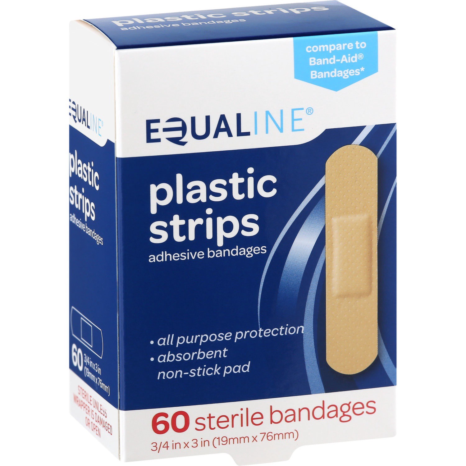 slide 1 of 1, Equaline Plastic Strips Bandages, 60 ct