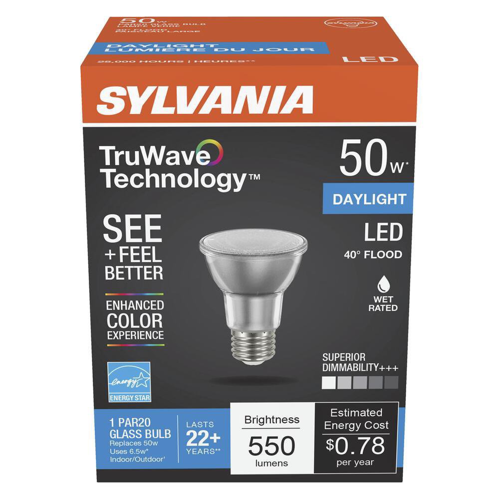 slide 1 of 1, Sylvania TruWave 50-Watt PAR20 Daylight LED Flood Light Bulb, 1 ct