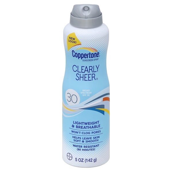 slide 1 of 1, Coppertone ClearlySheer Broad Spectrum SPF 30 Sunscreen Spray, 5 oz