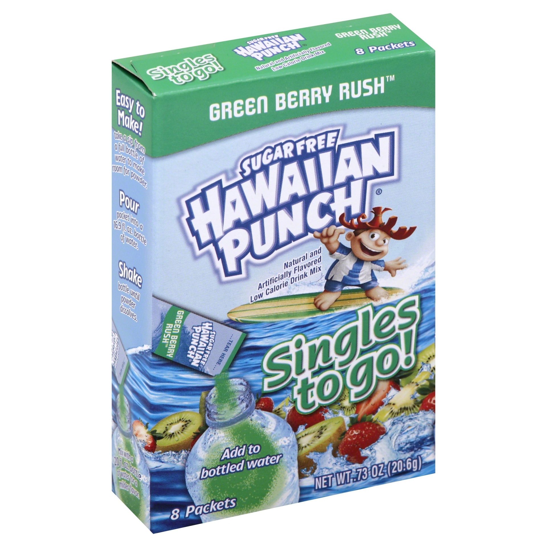 slide 1 of 1, Hawaiian Punch Singles to Go! Sugar-Free Green Berry Rush Drink Mix, 8 ct