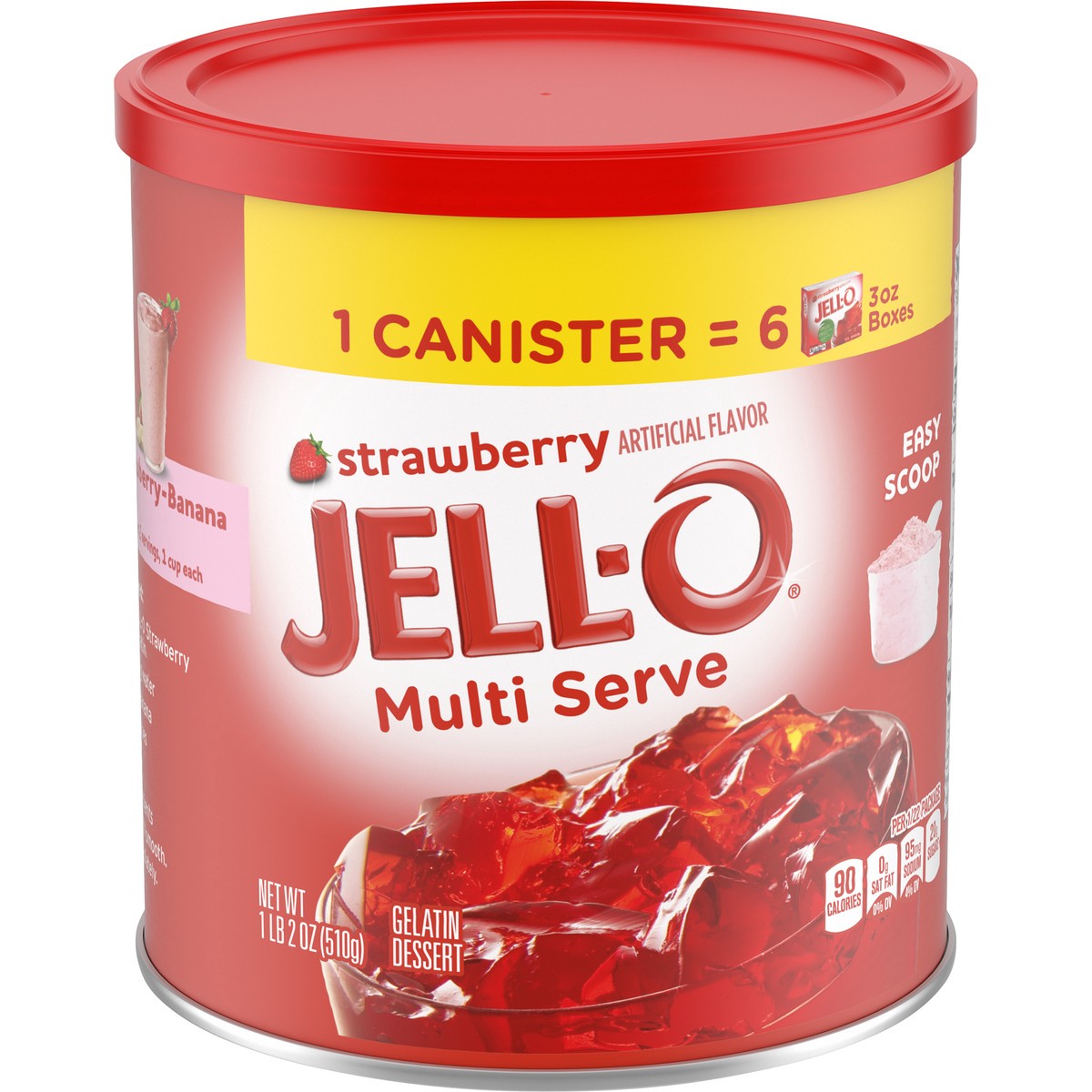 slide 5 of 10, Jell-O Multi Serve Strawberry Gelatin Dessert Mix, 18 oz