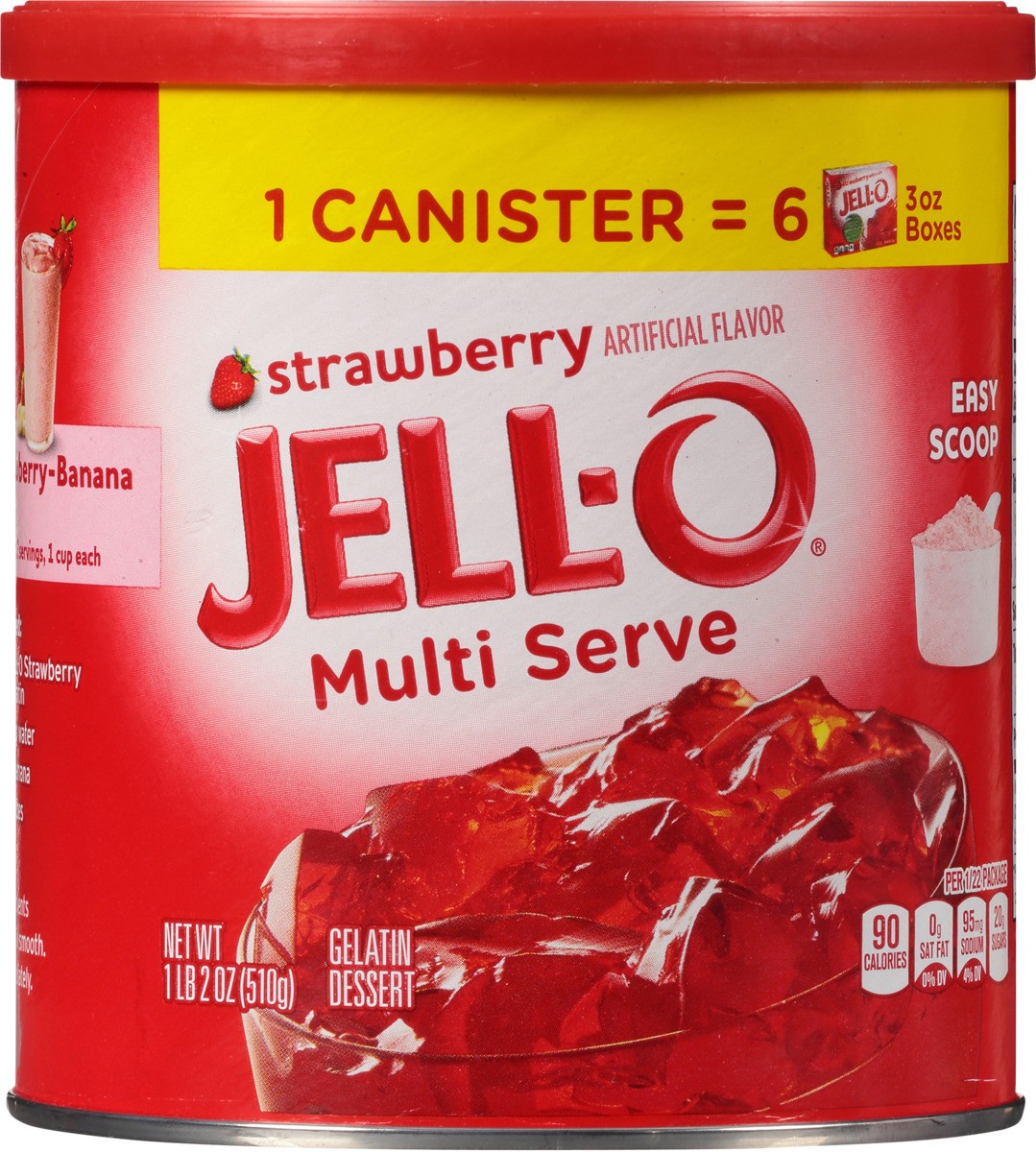 slide 7 of 10, Jell-O Multi Serve Strawberry Gelatin Dessert Mix, 18 oz