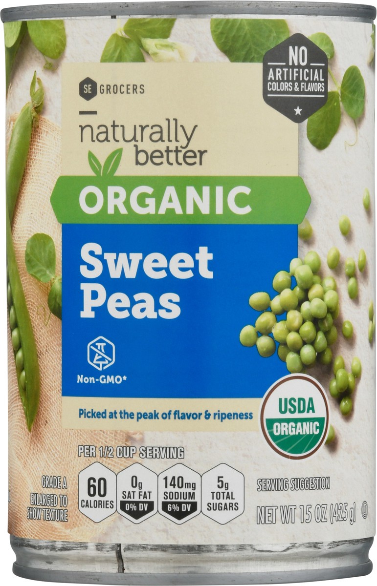 slide 8 of 13, SE Grocers Naturally Better Organic Peas Sweet, 15 oz