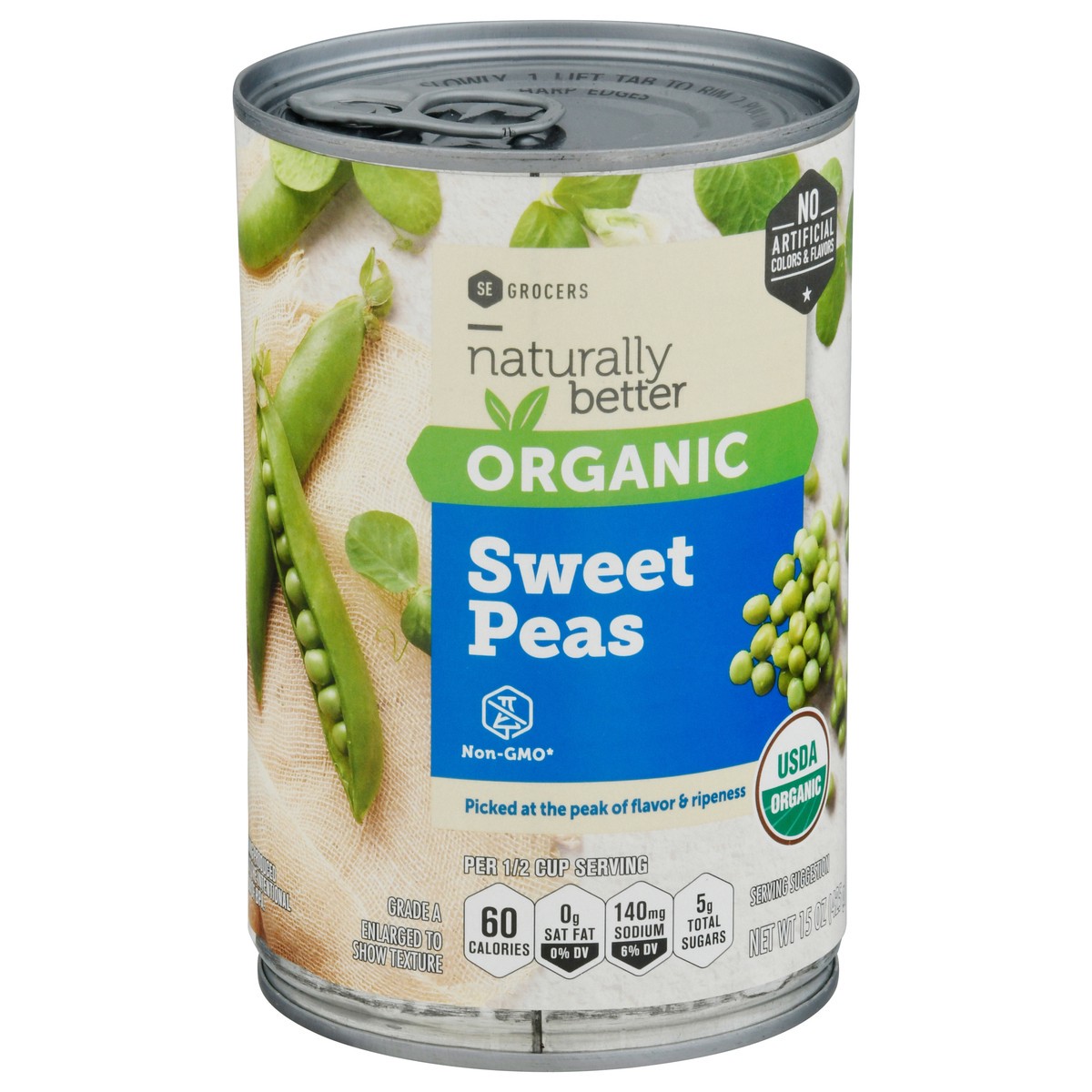 slide 12 of 13, SE Grocers Naturally Better Organic Peas Sweet, 15 oz