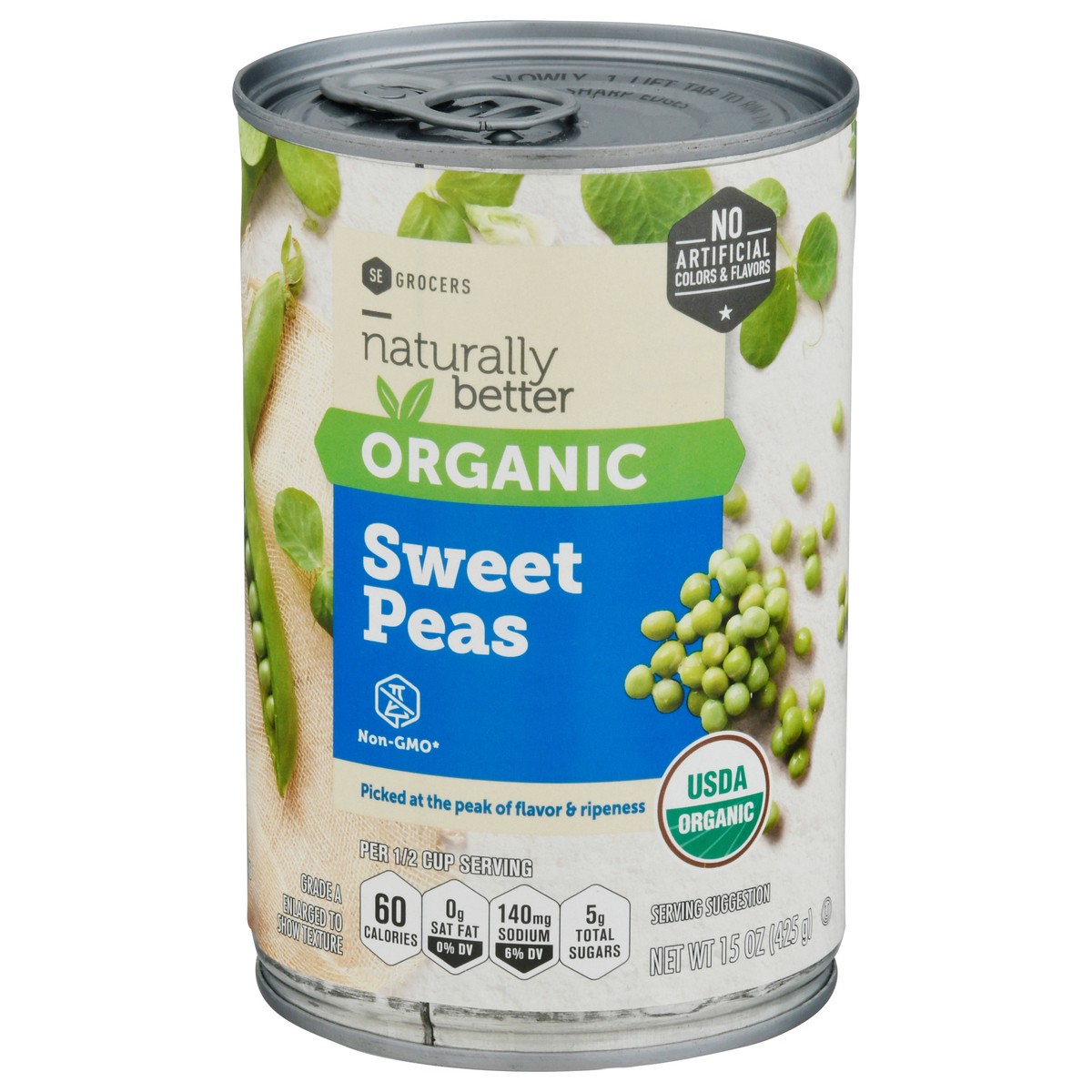 slide 1 of 13, SE Grocers Naturally Better Organic Peas Sweet, 15 oz