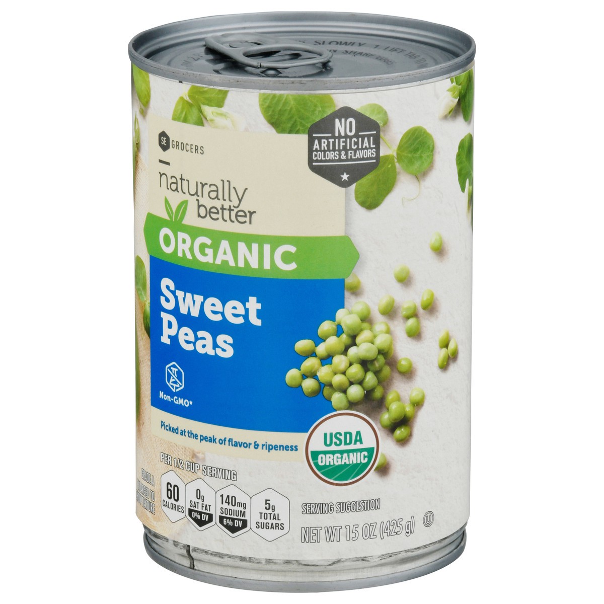 slide 7 of 13, SE Grocers Naturally Better Organic Peas Sweet, 15 oz