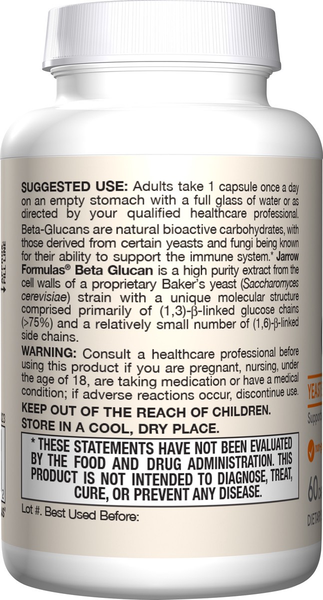 slide 3 of 4, Jarrow Formulas Beta Glucan 250 mg - 60 Capsules - Immune Function Support Dietary Supplement - High-Purity Extract - Patented Preparation - 60 Servings, 60 ct