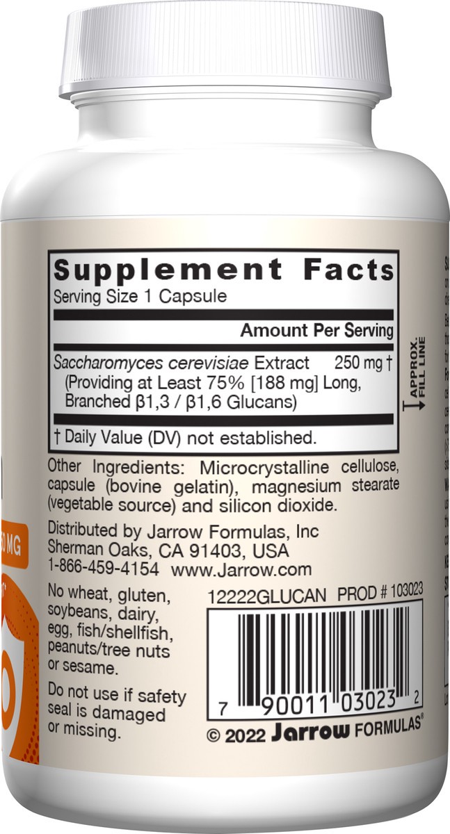 slide 2 of 4, Jarrow Formulas Beta Glucan 250 mg - 60 Capsules - Immune Function Support Dietary Supplement - High-Purity Extract - Patented Preparation - 60 Servings, 60 ct