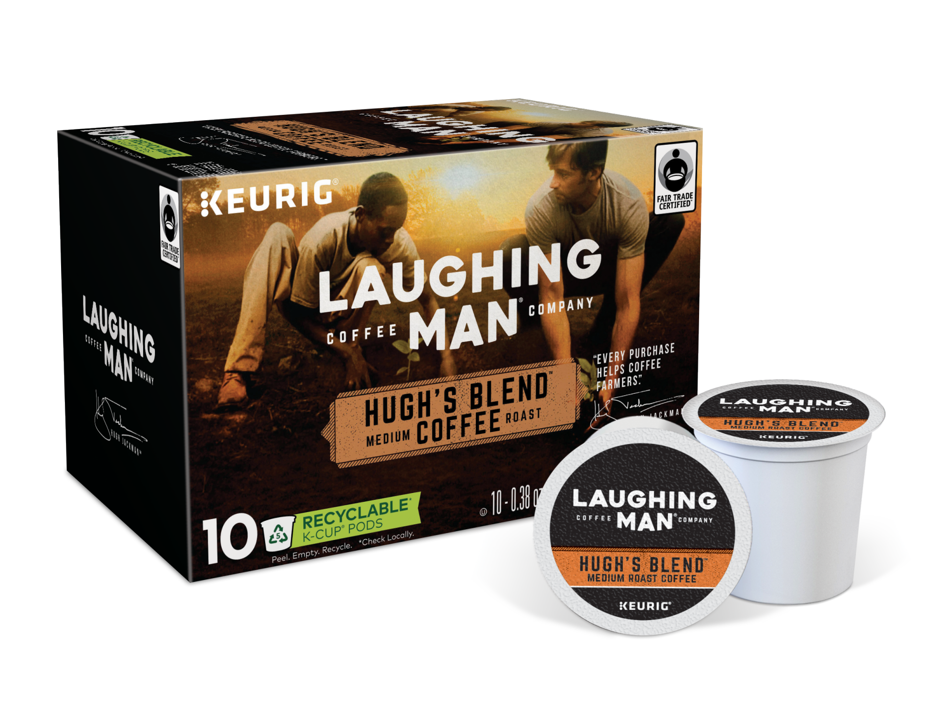 slide 1 of 3, Laughing Man Hugh's Blend K-Cup Pods, 10 ct