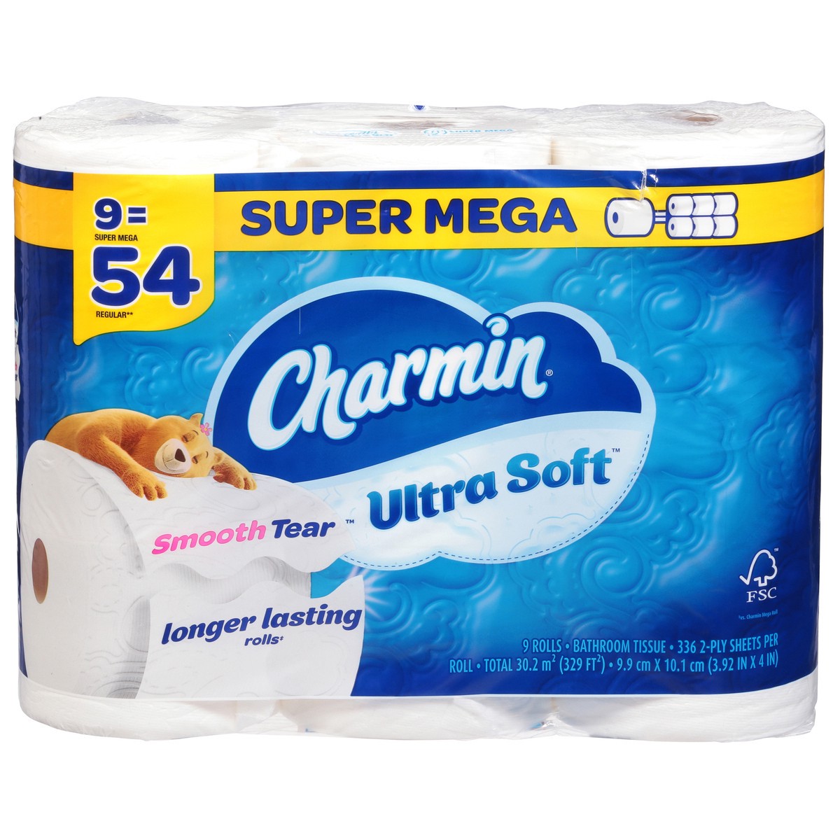slide 11 of 11, Charmin Ultra Soft Toilet Paper 9 Super Mega Rolls, 336 Sheets Per Roll, 9 ct