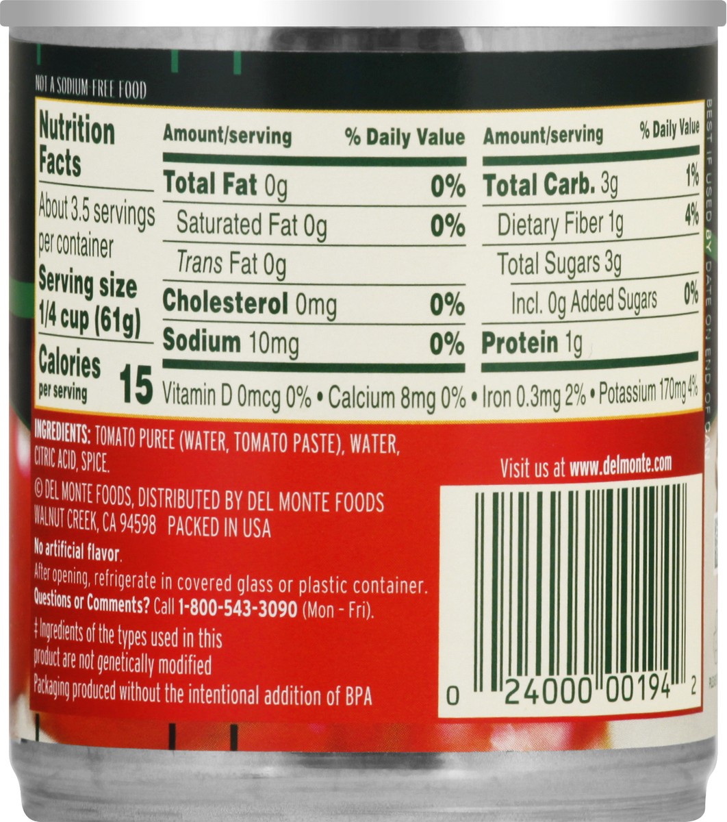 slide 6 of 9, Del Monte No Salt Added Tomato Sauce 8 oz, 1 ct