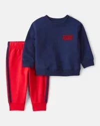 Carter's Baby Boy Valentine's Day 2-Piece Heart French Terry Long-Sleeve Tee & Pant Set - Blue Red 3M