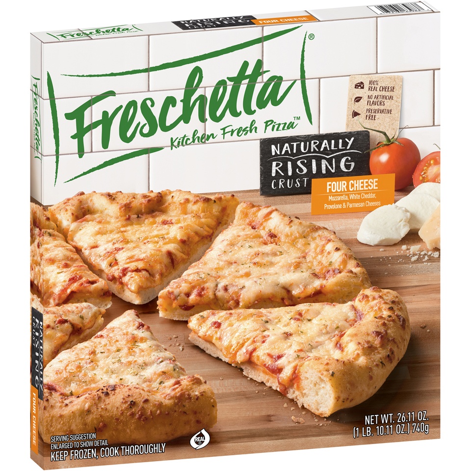 slide 2 of 9, Freschetta Naturally Rising 4-Cheese Pizza, 24.62 oz