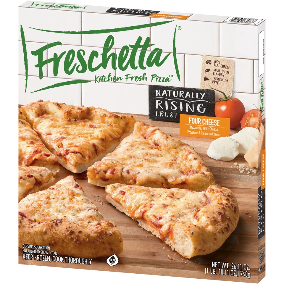 slide 3 of 9, Freschetta Naturally Rising 4-Cheese Pizza, 24.62 oz
